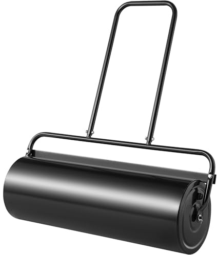 VEVOR Lawn Roller, 61L Sand or Water Filled Yard Roller, with Easy-Turn Plug and U-Shaped Ergonomic Handle for Convenient Push and Pull, Level and Compress Soil for Lawn, Garden, Farm, Park, Black
