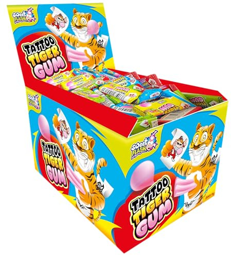 Tiger Tattoo Gum – 200 Stück Kaugummi mit Tattoo-Aufklebern für Kinder – Fruchtige Süßigkeit & Sammelspaß für Geburtstage, Partys oder Mitgebsel