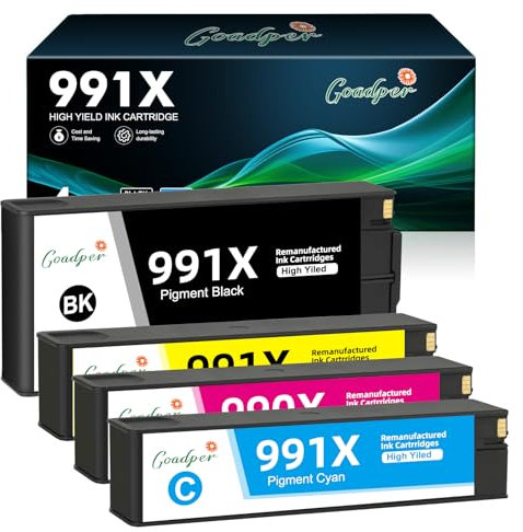 Goadper 991xl 991 Tintenpatrone für HP 991X Druckerpatrone M0K02AE M0J94AE M0J90AE M0J98AE Kompatibl für HP PageWide Pro MFP 772dn 750dw 777z 779dn 779dns 774dn 774dns (Schwarz/Magenta/Cyan/Gelb)