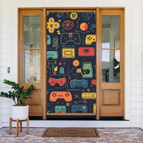Game Video Gaming Pattern Printed Door Banner Fabric Hanging Door Cover Background Poster for Home Front Door Holiday Party Decorations