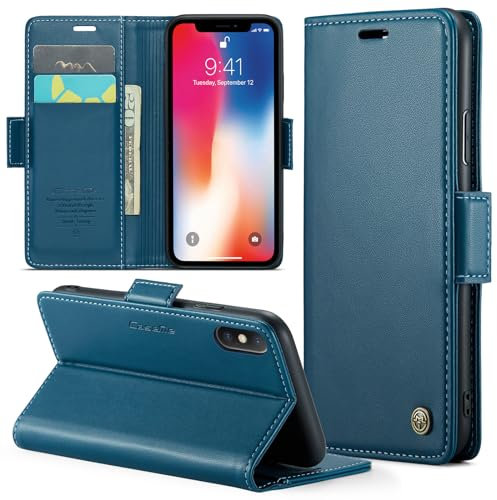 Phernykas Cover per iPhone X & iPhone XS Custodia Portafoglio [Blocco RFID] Premium Pelle PU [Magnetica] Wallet Libro con Porta Carte Slot Supporto Flip Case per iPhone X & iPhone XS, Blu