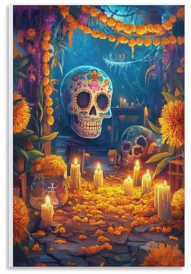 BNCEDJK Dia De Los Muertos Leinwand-Poster, Wandkunst, Dekordruck, Bild Gemälde für Wohnzimmer, Schlafzimmer, Dekoration, 40 x 60 cm