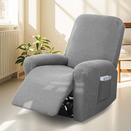 BOUFEIDA 4-Teilig All-Inclusive Sesselbezug, 1 Sitzer Relaxsessel Sesselbezug Stretchhusse mit Taschen, Sesselschoner für Fernsehsessel und Relaxsessel, Anti-Rutsch High Stretch Mit Elastischem Boden