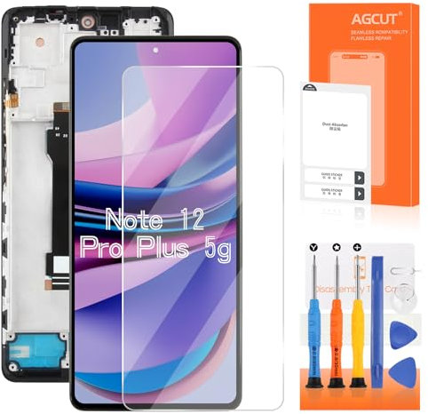AGCUT Pantalla LCD para Xiaomi Redmi Note 12 Pro Plus 5G Pantalla para Redmi Note 12 Pro+ 5G 22101316UCP 22101316UCP, 22101316UG Touch Screen Digitazer Assembly con Kit de Reparación (Negro con Marco)