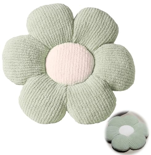 Penbinmall Blumenkissen,Blumengestalt Zierkissen, Plüsch Bodenkissen für Sofa & Bett Kinderzimmer, Mädchen Dekoratives Gänseblümchen Design Wohnkissen 40cm (Grün, 40cm)