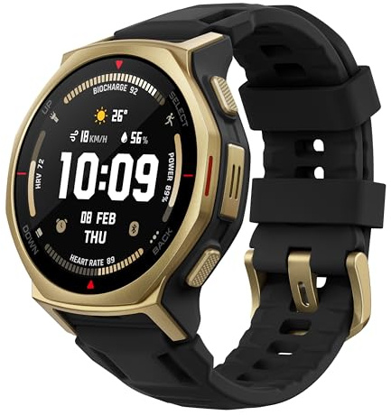 Amazfit T-Rex 3 Pro Outdoor Smart Watch 44mm Sapphire AMOLED Display with Flashlight, Ti Bezel, Dual Band GPS, Offline Maps, 17 Days Battery, 10 ATM, 180+ Sports Mode for Android & iPhone, Black Gold