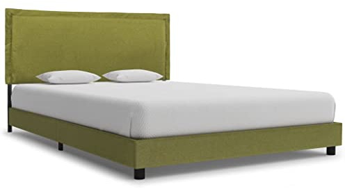 Bettgestell Grün Stoff 140x200 cm, Modernes Polsterbett mit Lattenrost, Robustes Schlafzimmer Möbelstück aus Holz und Metall, Elegantes Design für Ihr Zuhause