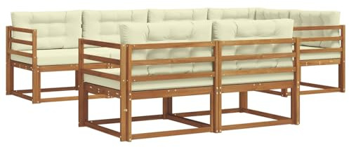 vidaXL Outdoor-Sofagarnitur mit Kissen 7 pcs Natur und Creme, Sofa-Set aus Akazienholz, wetterfeste modulare Gartenmöbel, Outdoor Lounge, Flexibles Sectional-Sitzarrangement