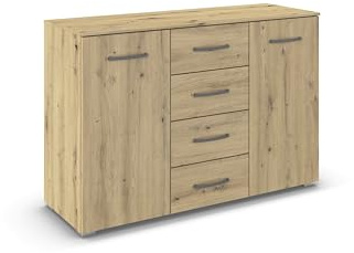 Rauch Möbel ADITIO, Kommode, Farbe Eiche Artisan, Breite 120 cm | Sideboard im zeitlosen Stil, 2-türig, 4 Schubladen, Soft-Close-Funktion, für Schlafzimmer, Gästezimmer, Wohnzimmer, Flur