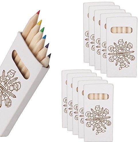 WPRO Kids Holz-Buntstifte 10-er Set mit je 6 Farben | Mini | Farbstifte | Geschenk | Mitgebsel | Kindergeburtstag | Jungen & Mädchen | sechseckig | Malstifte | Kartonbox | weiß