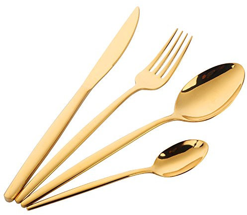 BISDARUN Stainless Steel Flatware Cutlery 1 set Golden 4-Piece Dinner Spoon Fork Knives set Service for 1
