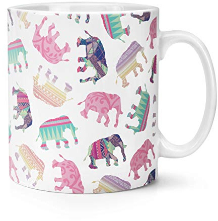 Elephants Patchwork Colourful Pattern 10oz Mug Cup