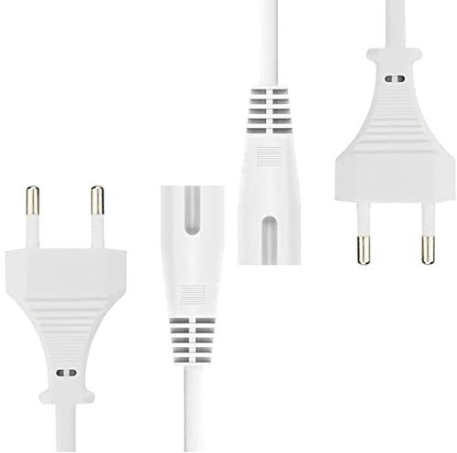 DTK 2 Stücke 2m Netzkabel IEC C7, Figure 8 Eurostecke 2 polig Stromkabel, 0,75mm² Kupferader 2 adrig Power Kabel, für TV, PS3, PS4, PC Monitore, Drucker, Tischlampe, Konsole, Netzteil usw - Weiß