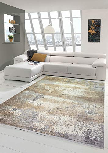 Wollteppich Designerteppich Teppich abstrakt aus Naturfasern in beige grau Creme Größe 160x230 cm