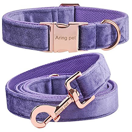 ARING PET Hundehalsband und Leine, Samt, weiches Violettes Hundehalsband und Leine, verstellbare Halsbänder für Hunde