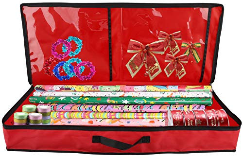 IMFILM Contenitore per carta da regalo natalizia, 88 cm, organizer per rotoli di carta avvolgente, a prova di strappo, colore rosso