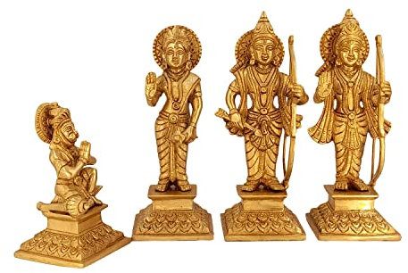 Kartique Brass Shree Ram Darbar Murti for Home Decor Bhagwan Ram Darbar with Sita Laxman Hanuman Idol Statue in Gold Color