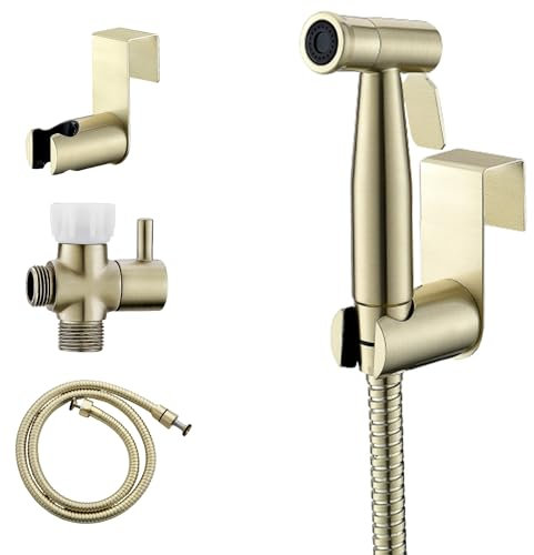 Purrfectzone Bidet Sprayer for Toilet, Handheld Bidet Sprayer Kit, Easy-to-Install Toilet Handheld Shower, Hand Held Stainless Steel Shattaf with Adjustable Flow, Cloth Diaper Set-Brushed Gold