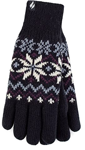 HEAT HOLDERS - Ladies Cute Striped Fairisle Warm Knitted Fleece Lined Winter Thermal Gloves