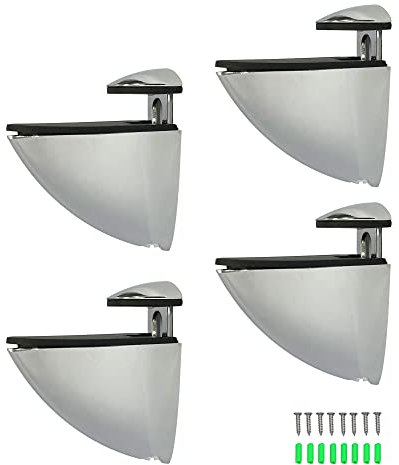 Adjustable Glass Shelf Bracket Large Alloy Brushed Chrome Floating Wood and Glass Bracket Heavy Duty Glass Shelf Wall Mounting Clamps