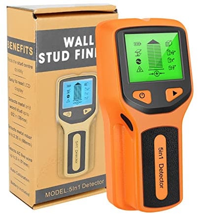 Shkalacar Digitales Ortungsgerät, 5 in 1 Elektronischer Wandscanner-Detektor mit HD LCD Display, Akustische Warnung, Stud Finder Wandscanner zum Auffinden von Stromleitungen Holzbalken (Orange)