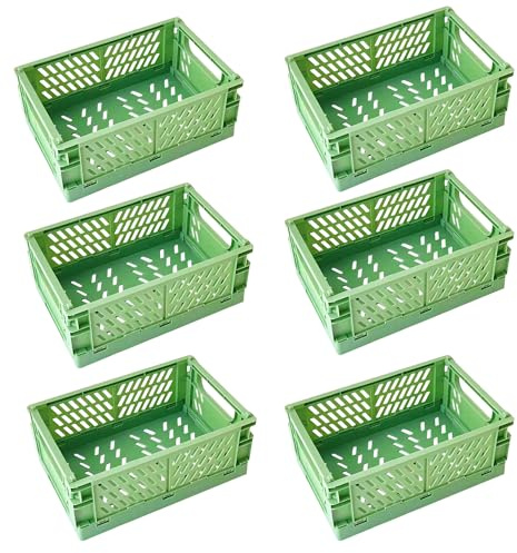 EURXLQ 6 Stück Grün Klappbox 25×16×10 cm,Klappkiste Körbe Aufbewahrung Zusammenklappbarer Tragbar Aufbewahrunskisten Bunt Aufbewahrungskiste Geeignet für Küche,Bad,Büro,Schlafzimmer