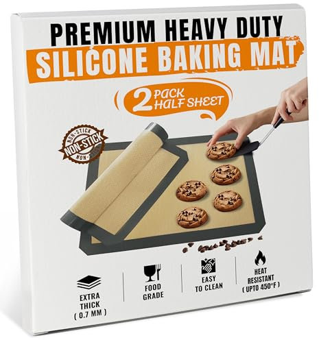 Silicone Baking Mat 2 Pack, Half Sheet 16.5 x 11.6, Non-Stick Liner for Oven