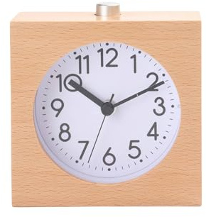 ThreeH Wecker aus Holz Geräuschlos Analog für Nachttisch Schlafzimmer Batteriebetrieben Nicht Tickend Gelb