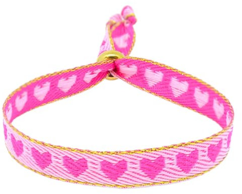 Selfmade Jewelry - Statement Festival Armband Stoff Armband Damen Stoffarmbänder in Pink für Festival Outfit Damen (Herzchen (Rosa-Pink)