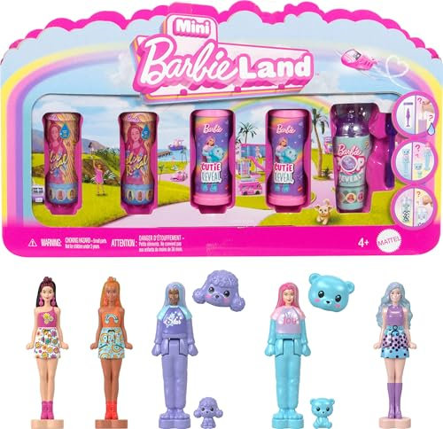 Barbie Coffret 5 Poupées Pop Reveal Mini BarbieLand de 4 cm avec révélation Surprise et élément de Jeu sensoriel (Les Styles Peuvent Varier), JGL29