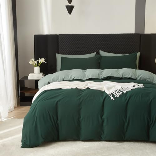 Boqingzhu Baumwolle Bettwäsche 200x220cm Grün Dunkelgrün Salbeigrün Einfarbig Uni Aesthetic Wendebettwäsche Set Bettbezug 200x220cm und 2 Kissenbezüge 80x80cm mit Reißverschluss
