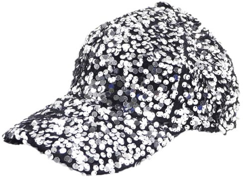 Awlsyj Sequin Baseball Cap for Women Girls Trucker Hat Sun Hat Golf Visor Summer Hat Sparkly Bling Classic 80s Party Hat for Hip Top Beach Travel Halloween (UK, Alpha, One Size, Black Silver)