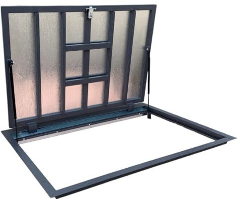 S-Lion Bodenluke Thermo Max 4, 80 x 100 cm, mit Gasfeder, Verriegelung mit Griff & Vierseitiger Dichtung, Schachtabdeckung für Keller & Revisionsschacht, Rahmen aus Stahlprofil, 800 x 1000 mm