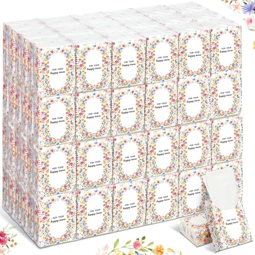 Therwen Confezione da 100 fazzoletti per matrimonio Happy Tears per gli ospiti del matrimonio, 1000 fogli, confezione da viaggio, pacchetti di benvenuto, riempitivi, kit di emergenza, design
