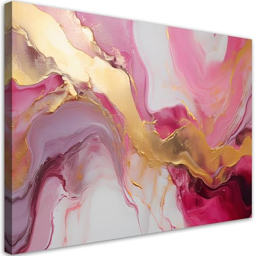 Feeby - Impression sur Toile - Deco Tableau Murale Intissé - Texture marbrée abstraite Rose doré - 120x80 1partie - Photo Peinture - Pour Chaque Pièce de Votre Appartement