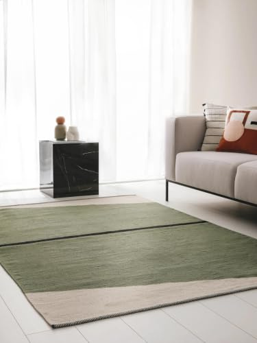 benuta Pop Baumwollteppich Lenny - Grün 120x170 cm - 100% Baumwolle - Rechteckig & im Style: Abstrakt,Geometrisch,Streifen, Minimalistisch, Natural Living, Retro - Pflegeleicht für Wohnzimmer