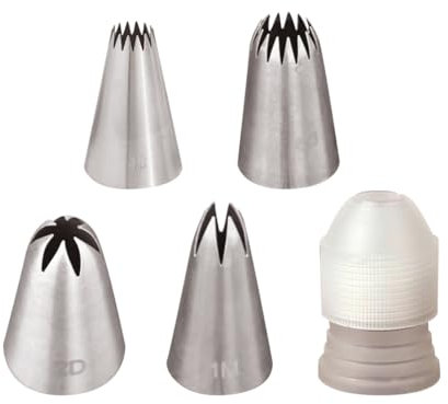 Lot de 4 douilles en acier inoxydable de 1 m, 2D, 4B, 6B pour décoration de gâteaux, cupcakes, glaçage, biscuits, outils de pâtisserie professionnels avec 1 coupleur en plastique pour dessert et
