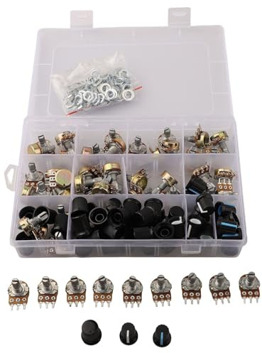 Gettimore Drehpotentiometer-Sortiment-Set, 100 Stück, mit 30 Reglern und Hardware für Audio-Lautstärkeregler, B1K-1M Ohm, kompatibel mit Gitarren und Stereoanlagen