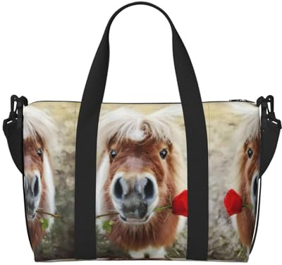 Reisetasche mit Pferde- und Rosenmuster, tragbare Umhängetasche, geeignet für Fitness, Pendeln, Reisen.