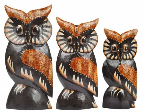 Kunsthandwerk Asien Eule WULA aus Albesia-Holz, Verschiedene Größen, Grösse:ca. 15 cm