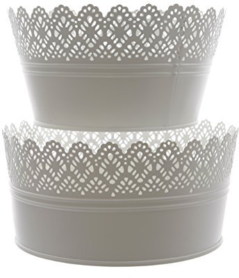 Pflanztöpfe rund Übertöpfe Blumentöpfe aus Zink mit ausgestanzten Blütendekor weiß 2er Set