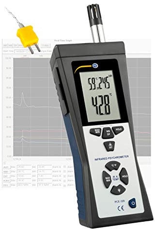 PCE Instruments Hygrometer PCE-320 zur Erfassung von Raumfeuchte, Raumtemperatur, Taupunkt, Feuchtkugeltemperatur und Oberflächentemperatur mittels externem Fühler