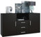 Vladon Sideboard Skadu, Kommode mit 2 Türen, 3 Schubladen und 1 offenem Fach, Schwarz matt/Schwarz matt (138,5 x 71,5 x 35 cm)