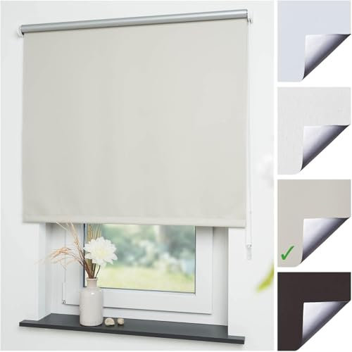 Liedeco® Rollo, Fenster Rollo, Kettenzug-Rollo / 102 x 180 cm (Breite x Höhe), beige/Thermo-Beschichtung, Verdunkelnd, Blickdicht/Breiten 60-200 cm/Variable Montage möglich