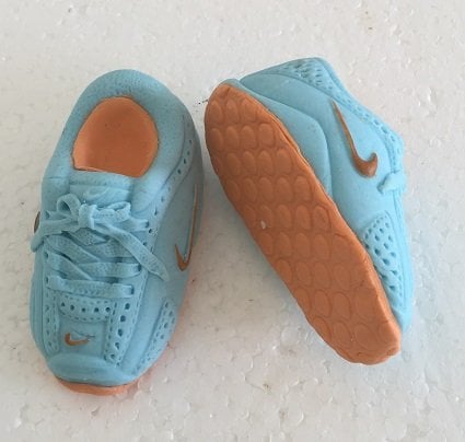 Large Edible Sugar Pair of Shoes/Trainer; Football Booties Set; Blue or Choose Colour; 8.5cm Birthday, Anniversary, Baby Boy Shower Etc Handmade 3D Cake Topper/Decoration