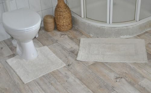BURI 2tlg.Badgarnitur Badematte Badläufer Läufer Vorleger WC-Garnitur Badteppich, Farbe:Creme