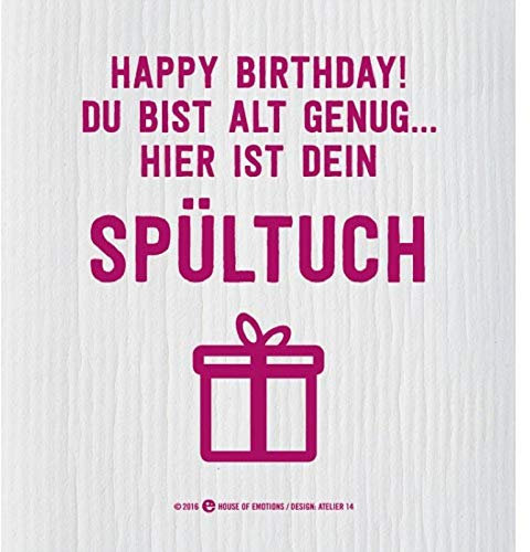 House of Emotions Spüllappen Schwammtuch mit Sprüchen und Weisheiten (Happy Birthday)