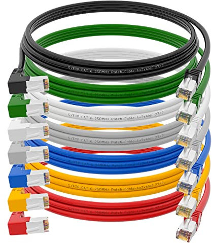 HB-DIGITAL Câble réseau Ethernet 7 pièces en 7 pièces par couleur - Câble LAN coudé à 90° - Fiche RJ45 - 50 cm - Cuivre S/FTP PIMF LSZH AWG 27/7