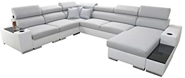Großes Ecksofa mit Schlaffunktion Piano 358x282 cm – Schlafsofa mit Bettkasten – Wohnlandschaft XXL – Sofa U-Form – Schlaffläche 127x284 cm Big Sofa - Rechte Seite - Modern 26