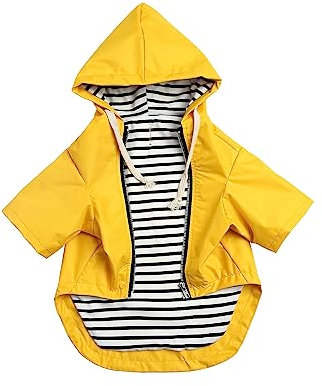 MOREZI Wind&Wasserdicht Hunderegenmantel mit Beinschutz & Fest Kapuze - Leichtes Outdoor - Für kleine/mittlere Hunderassen - Reißverschluss, Verstellbarer Kordelzug, Gelb, XS